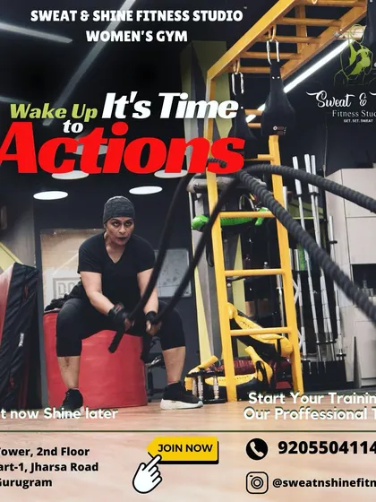 It is time for action. This image captures the intensity of our battle rope workouts and invites you to start your training with our professional trainers.