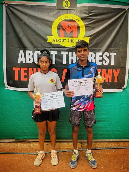 The singles winner and finalist of the CS 7 U-14 ATB Open. We congratulate our own player, Eshita, on winning the girls' singles title at our home tournament.