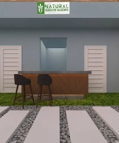 A 3D concept for a simple pass-through bar or service counter. This design is ideal for connecting an indoor kitchen or pantry to the outdoor entertainment area.