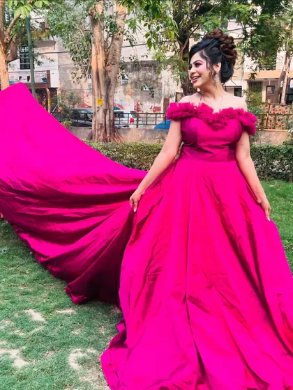 The magenta gown in action, perfect for creating those dreamy, flowing shots.