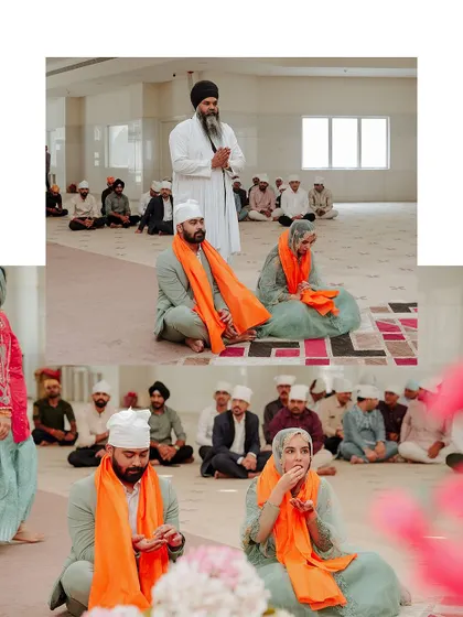 A duplicate of image 12, capturing the solemn and spiritual moments of a Sikh wedding.