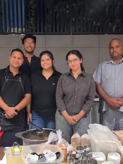 This is my team. We're a small group, but we put our hearts into every event. From early morning prep to late-night service, we work hard to bring warmth and delicious food to your celebrations. I'm so grateful for them.