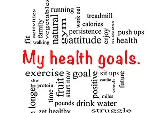Your health goals are achievable when you cultivate the right mindset. This word cloud represents the key elements: a positive attitude, consistency, and a clear goal.