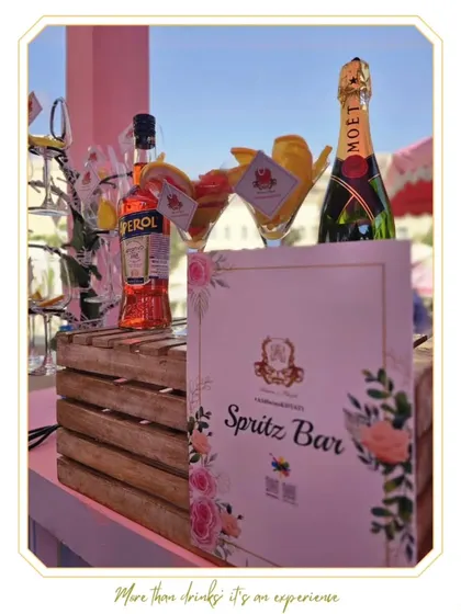 The Spritz Bar, a perfect addition to any brunch or daytime event. Featuring Aperol and Moët, this station is all about light, refreshing, and elegant cocktails.