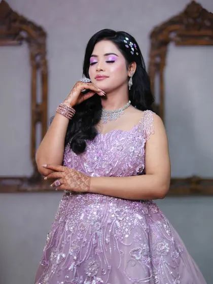 A close-up portrait in the lavender gown, showing how beautifully it photographs.