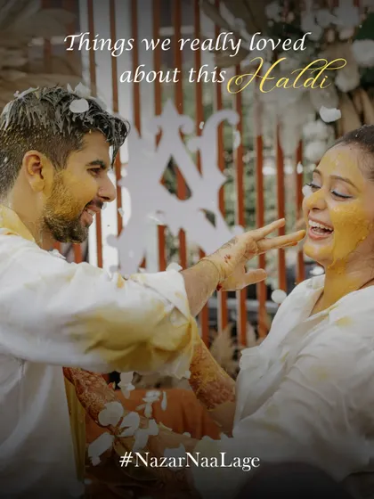 A happy couple covered in turmeric and smiles. This is the essence of a fun-filled Haldi that I love to plan.