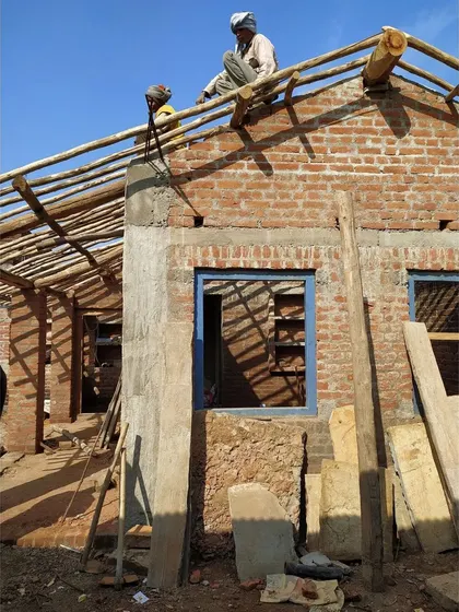 Local artisans and masons work on the brick and timber structure of a homestay. We prioritize using traditional building techniques and local expertise, ensuring the knowledge of generations is passed on and valued.