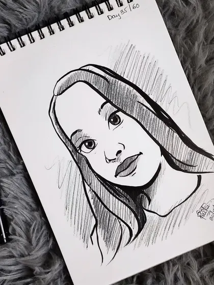 A clean and simple portrait caricature. The focus here is on the eyes and the gentle expression.