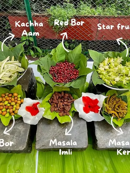 My "Bachpan ki Yaadein" counter is loaded with all your favorite childhood treats, from tangy kachha aam (raw mango) and imli (tamarind) to sweet bor (jujube) and star fruit.
