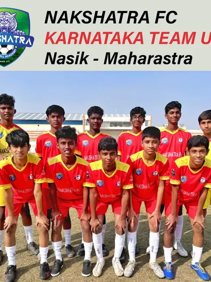 The Nakshatra FC U-15 squad ready to compete in Nasik, Maharashtra. We provide our players with opportunities to play on the national stage.