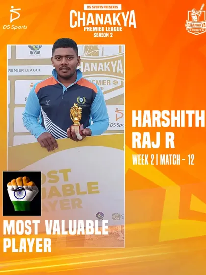 Harshith Raj R, an MVP from Week 2, showcasing the young talent in our corporate leagues.