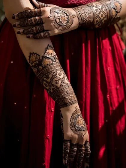 A side view of the lotus mandala design, showing how the pattern wraps around the arm.