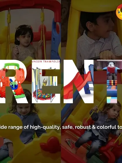 This graphic, with the word "RENT" overlaid on images of kids playing, emphasizes the wide range of high-quality, safe, and colorful toys I have available for your event.