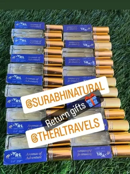 A closer look at the custom roll-on perfumes created for a travel agency's corporate gifting needs. Each detail, including the co-branded label, was designed to align with their brand.