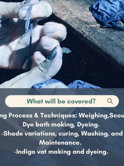 In this program, we cover the entire dyeing process from weighing and scouring to dye bath preparation, shade variations, and indigo vat making.