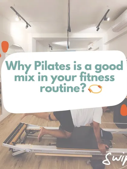 Why is Pilates a good mix for your fitness routine? This post kicks off an informational carousel explaining the benefits.