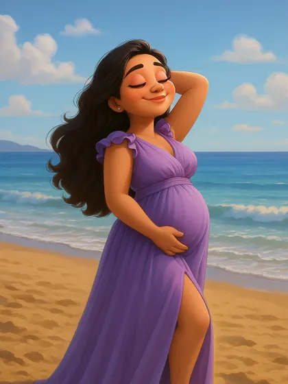 A solo portrait transformed into a Pixar-style character, capturing the joy and glow of pregnancy in a fun, animated style.