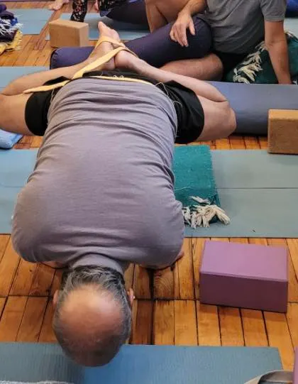 Additional images from my personal practice and teaching sessions, demonstrating a wide variety of asanas and the use of props. Each photo shows a moment of exploration in the journey of yoga.