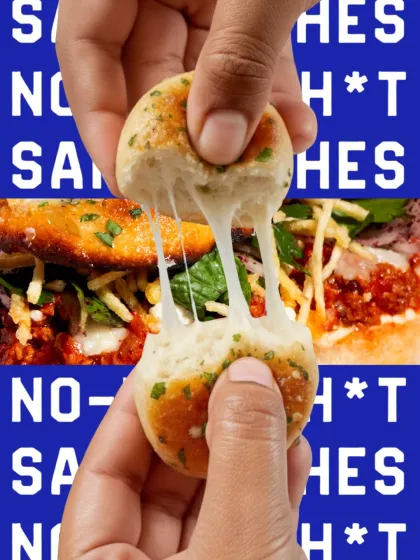 This shot highlights the cheesy goodness of the garlic knots that form the base of my unique sandwiches.