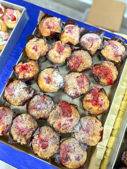 These mini raspberry crumble muffins were also part of the dessert spread for a special birthday.