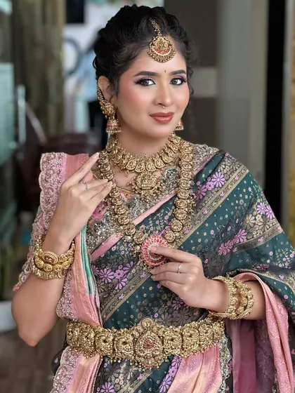 Another angle of my signature bridal look, showing the beautiful antique jewelry and the flawless skin finish.