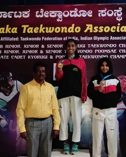 A gold medal win at the Karnataka State Taekwondo Championship. Every victory is a result of countless hours of focused training.