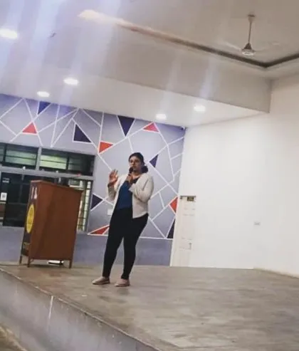 Engaging with the audience during a talk on skin and hair health. I believe interactive sessions are the best way to spread awareness.