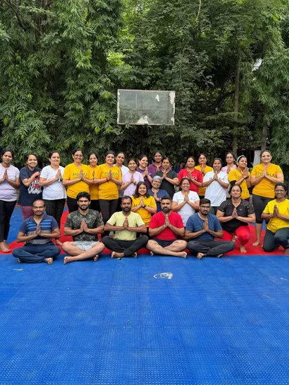 Our Hamsa tribe after a powerful outdoor session for International Yoga Day. The smiles and sense of community are what it's all about.
