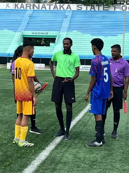 The coin toss before our 5-0 victory over Karnataka United FC.