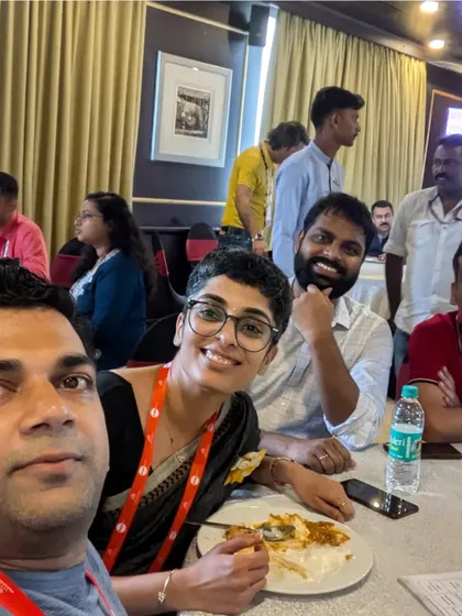 Enjoying a meal and conversation with fellow attendees. The best networking often happens over food, in a relaxed and informal setting.