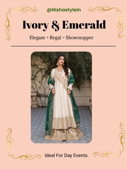 An example of a timeless festive color combination: Ivory and Emerald. This pairing is elegant, regal, and a showstopper, making it ideal for day events.