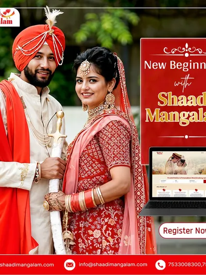 A North Indian groom with a ceremonial sword stands beside his bride. We honor these powerful traditions and help you start your new beginning with a perfect match.