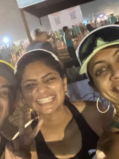 The pre race buzz with my running buddies. Having a strong support system makes the marathon journey so much more enjoyable.