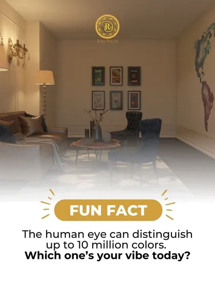 Fun Fact: The human eye can distinguish up to 10 million colors. Which one is your vibe today? An image of a cozy living room that invites color exploration.