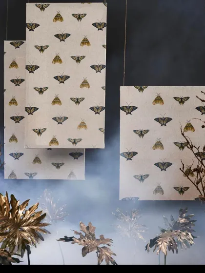We created a mysterious, forest-like atmosphere in our studio for this textile brand. The smoky, low-light setting enhances the 'Deep Secrets of the Forest' theme of the fabric collection.