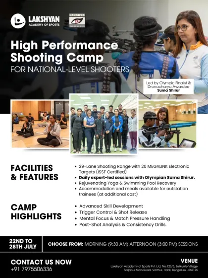 The official flyer for our High Performance Shooting Camp for national-level shooters, led by Olympian Suma Shirur.