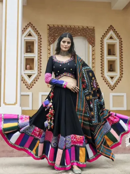 Another view of the Navratri special lehenga, highlighting its festive and playful design.
