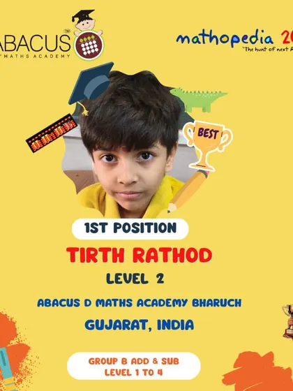 Tirth Rathod from Bharuch, Gujarat, securing 1st Position in his level.