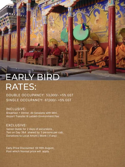 This shows the early bird rates and details for our Ladakh retreat. I believe in transparency and providing all the information you need to join us on this soul nourishing wellness vacation.