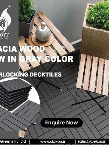 My Acacia wood interlocking deck tiles are now available in a modern gray color. They are perfect for creating a posh and contemporary balcony floor that is both stylish and durable.