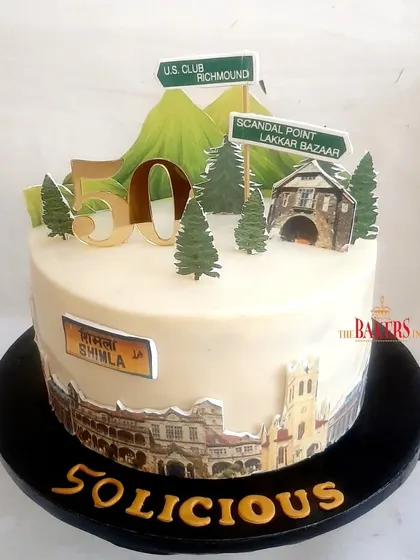 A Shimla-themed cake for a 50th birthday! Neeraj loves Shimla, so I created this cake featuring iconic landmarks like the Christ Church and Scandal Point. It’s a wonderful way to bring a favorite place to the party.