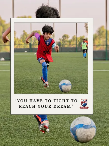 A powerful message paired with an action shot of a young player fighting for his dream on the pitch.