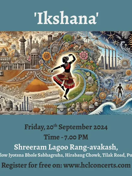 An announcement for our premiere performance of 'Ikshana' in Pune. The artwork beautifully captures the essence of the show, weaving together nature, industry, and the dancer as a witness.