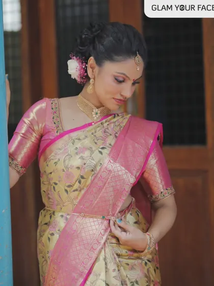 A different pose of the same confident bride. The makeup is designed to look flawless from every angle, ensuring every photo captures her at her absolute best.
