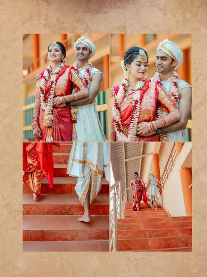 A collage of the couple on their wedding day, capturing their journey from the ceremony to their happy exit.