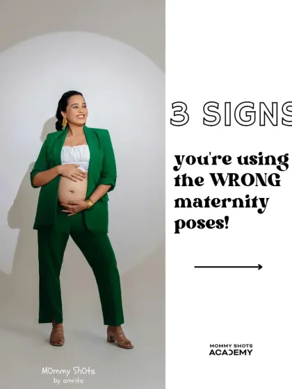 This graphic introduces a carousel on the common mistakes photographers make in maternity posing.