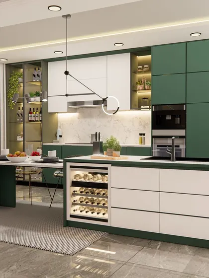 This kitchen is an entertainer's dream, with a built-in wine cooler in the island and plenty of counter space.