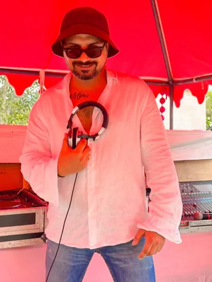 Choose joy and spread positivity. A candid shot of me with my headphones, ready for a pool party set in Udaipur.