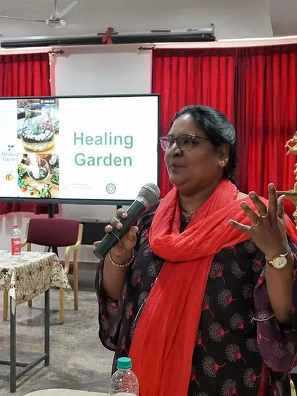 A faculty member at Ramaiah University sharing her thoughts during our workshop. It's wonderful to see educators so involved in these nature-based activities.
