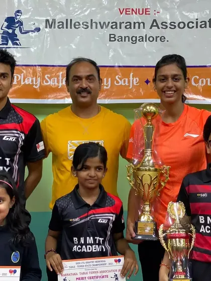A group photo of our state champions and semifinalists with Coach Krunal Telang after a successful tournament.